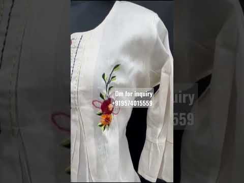 White pure cotton khadi embroidery and handwork top, daily w...
