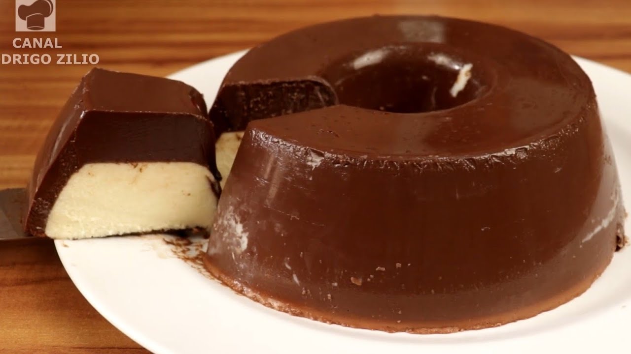 PUDIM DE LEITE NINHO RECHEADO COM CHOCOLATE QUE NÃO VAI AO FORNO