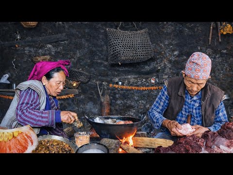 Authentic Nepali Village Food | Fresh Buff Curry traditional Kitchen 