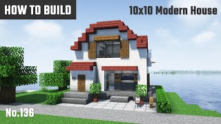 マイクラ建築：赤い屋根の現代風の民家の作り方。10x10ブロックで簡単に。No.136【Minecraft】