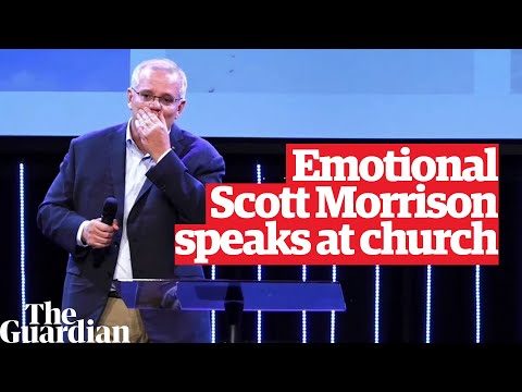 An emotional Scott Morrison speaks at church service after losing the election