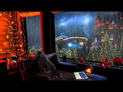 🎄 Christmas Ambience outside the window with relaxing Rain and thunder⚡Cozy rainy night for sleeping
