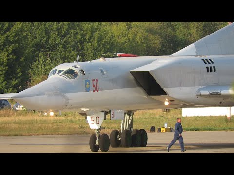 Tupolev Tu-22M3 "Backfire" front-line bomber, startup, afterburner and thunderous takeoff.