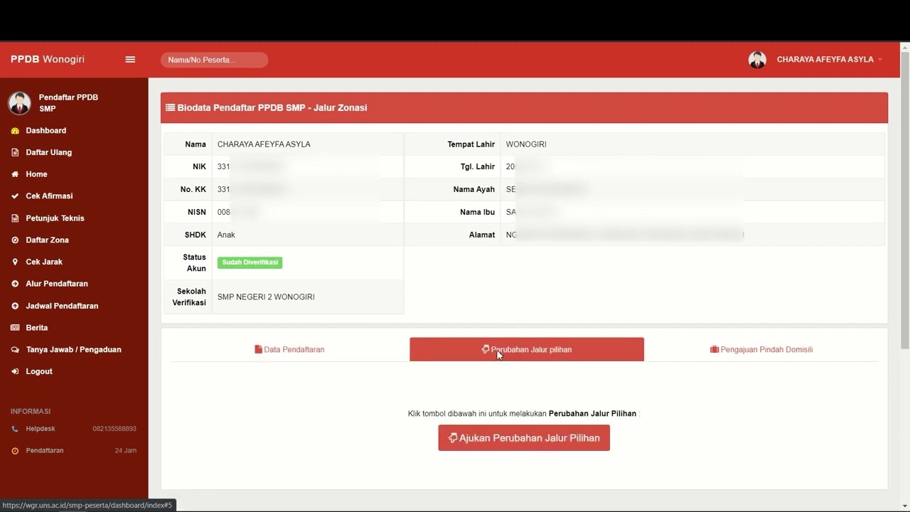 PERPINDAHAN JALUR PILIHAN PPDB WONOGIRI 2021