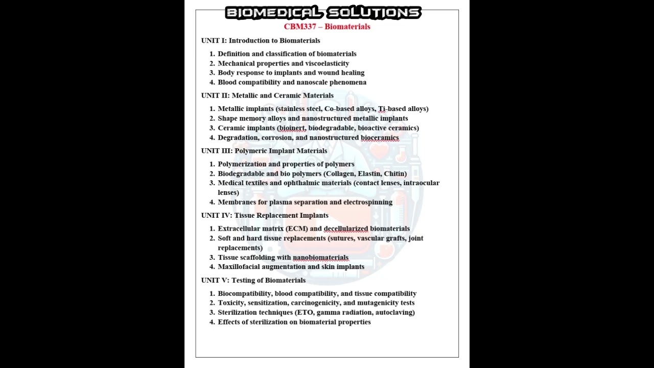 CBM 337 Biomaterials important topics #biomedicalsolutions #annauniversity