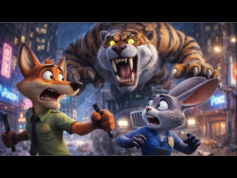 Epic Night Battle in New York – Fox & Rabbit vs Giant Sabertooth Tiger | Animated Action Movie