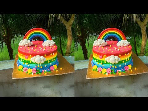 🎂 রঙধনু থিম কেক | Rainbow Theme Cake | রঙিন লেয়ার কেক ডিজাইন 🌈 #rainbowcake #copyrightfremusic