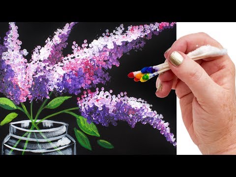 Lilacs in Mason Jar Q Tip Painting for Beginners Tutorial 🌷🎨💜