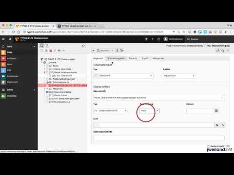 TYPO3 8.7 für Redakteure - Teil 25:  Inhaltselement  Überschrift  und allgemeine Einstellungen