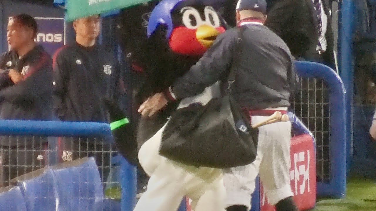 神宮に帰ってきたつば九郎！早速選手たちをお出迎え