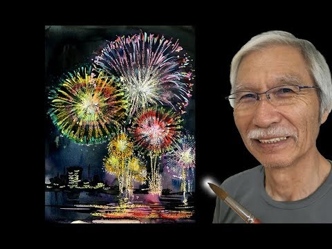 [ Eng sub ] How to paint Fireworks | Watercolor Tips 水彩画の基本〜花火を描くコツ