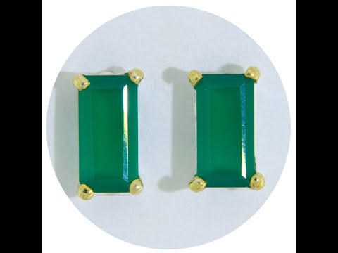 Cercei Stud Argint 925 Accente Aurite Onix Verde Natural - Minimalistm si Eleganta