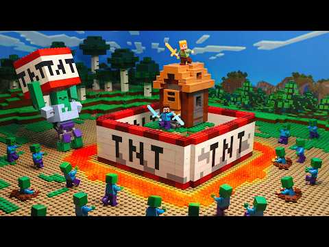 Zombie vs TNT Security Build Hack! Ultimate Village Defence - LEGO Minecraft Animation