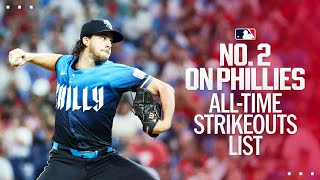 Movin' on UP! ⬆️ Aaron Nola is now second on the Phillies' all-time strikeouts list! 🔔
