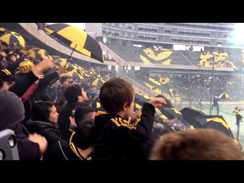 "Recibimiento y festejo de gol de la hinchada de Peñarol VS Defensor." Barra: Barra Amsterdam • Club: Peñarol