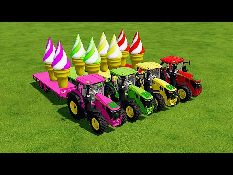 LOAD TRANSPORT GIANT ICE CREAM WITH JOHN DERRE TRACTORS   Farming Simulator 22