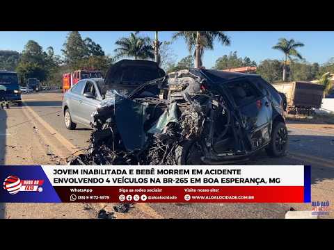 Jovem inabilitada e bebê morrem em acidente envolvendo 4 veículos na BR-265 em Boa Esperança, MG