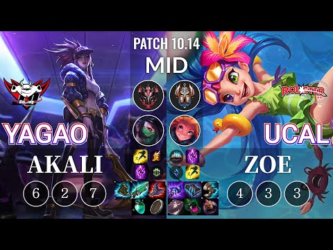JDG Yagao Akali vs KT Ucal Zoe Mid - KR Patch 10.14