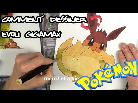 COMMENT DESSINER ET COLORIER EVOLI GIGAMAX POKEMON EPEE BOUCLIER SPEED DRAWING ✍️