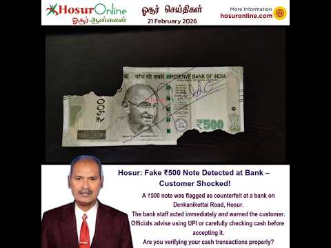 Hosur: Fake ₹500 Note Detected at Bank on Denkanikottai Road, Officials Issue Public Advisory