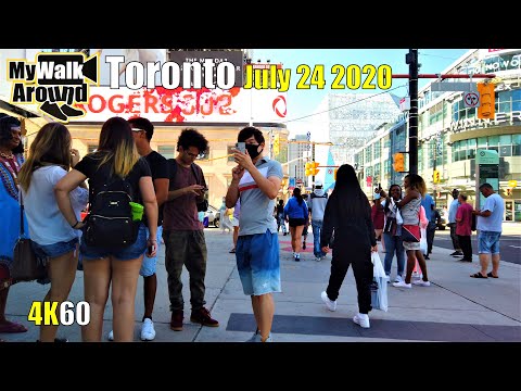 Toronto pandemic food finding walk through downtown on July 24 2020 filmed in 4k 60 (walking video)