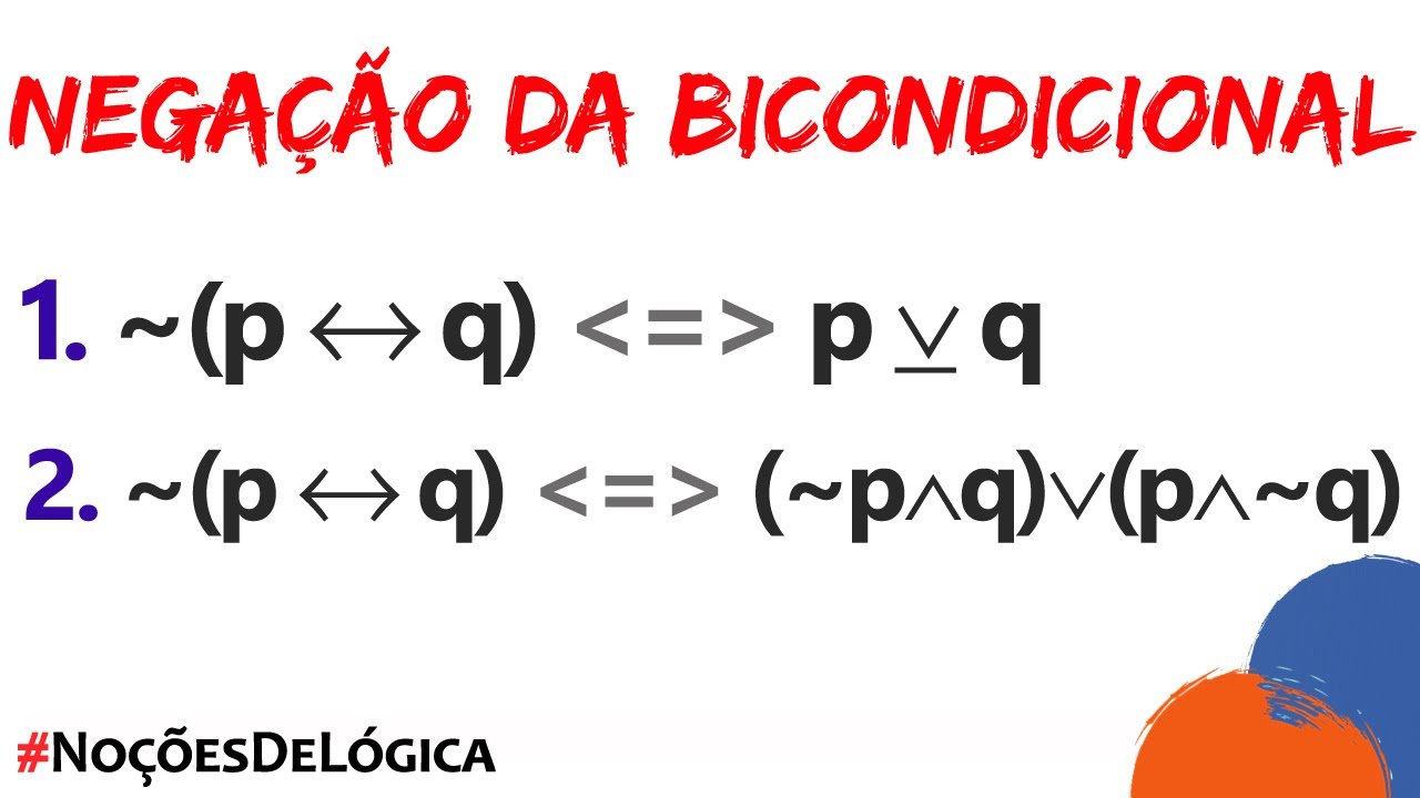 NEGAÇÃO da BICONDICIONAL :: Negar proposições SE E SOMENTE SE :: Noções Lógica :: Teoria+Exercícios