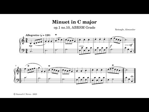 Reinagle - Minuet in C major, op.1 no.10, ABRSM Grade | Samuel J. Neves