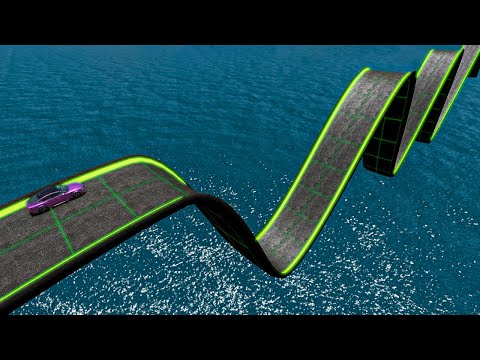 Impossible Weird Wave Bridge Crossing Cars Vs Deep Water Stunt - BeamNG.Drive