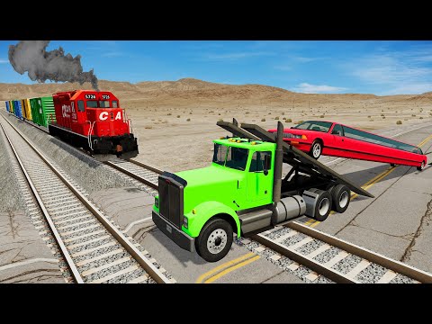 Cars vs Rails and Trains - BeamNG