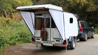 Quick Demo - Homemade Mini Teardrop Camper Trailer, Panoramic Views, REAL Sofa/Bed, Dinette, Galley
