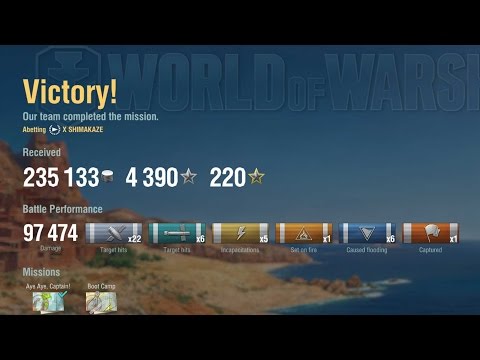 World of Warships, Shimakaze, 235k credits, 97k dmg, 14k commander XP (4k XP)