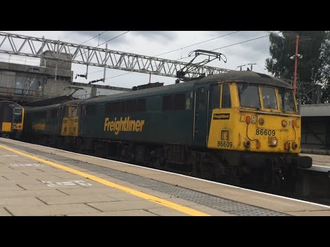 86609 & 86604 Freightliner Electrics Passing Stafford Hauling Container Wagons 29/7/20