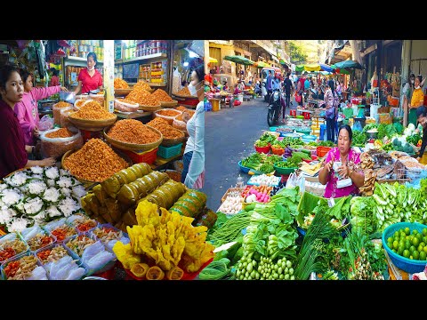 Orussey Market On The Ground Floor& Outside The Market - Spring Rolls, Neem Flower, & More