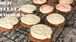 Red Velvet Cookies with Cream Cheese Frosting | Soft & Chewy