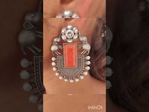 German Silver Premium Quality Silver,Golden or Black Plated Stone Work Designer Earring