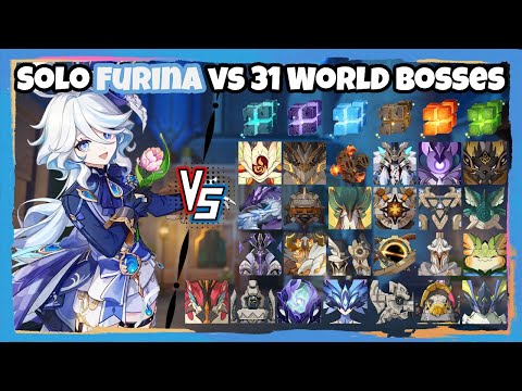 Solo C0R1 Furina vs 31 World Bosses (WL 9) Without Food Buff | Genshin Impact
