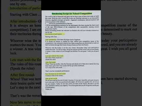 Anchoring Script for School Competition#GK Quiz #shorts #short #youtubeshorts