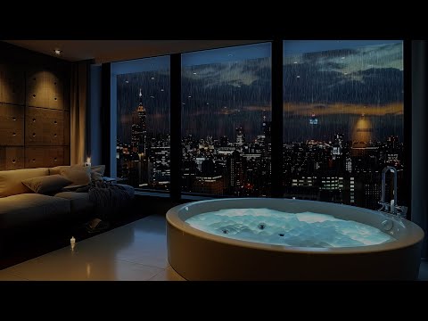 Urban Oasis Jazz Piano Music Serenity In High-Rise Residence On Rainy Day - Cityscape Bathtub