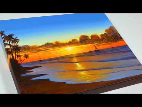 Sunset Beach Painting | Canvas Painting | Acrylic Painting For Beginners