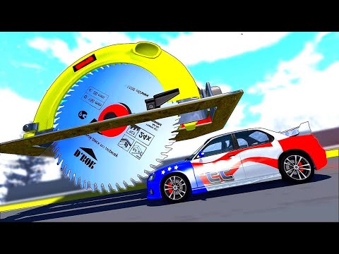 GIANT ELECTRICAL SAW VS CARS - Beamng Drive TrainWorld