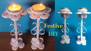 Diwali special - festive DIY | paper quilling candle stand | best out of waste