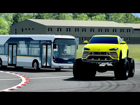 Lamborghini Urus Monster Track vs Blue Bus at Top Gear Track