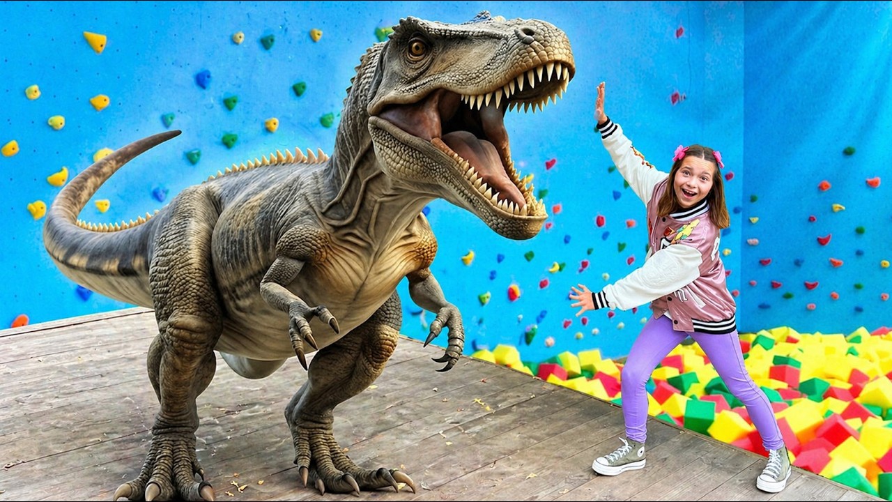 Sofia and adventure with Dinosaurs in Real life on kids Playground