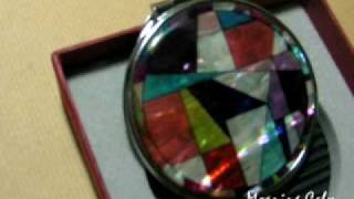 Korean Quilt Design Mother of Pearl Compact Mirror