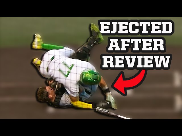 Umpire ejects Oregon baserunner after reviewing this collision at the plate, a breakdown