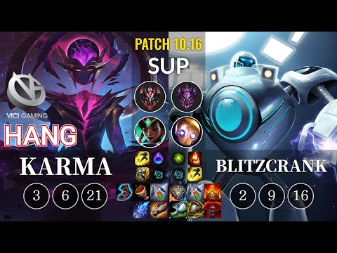 VG Hang Karma vs Blitzcrank Sup - KR Patch 10.16