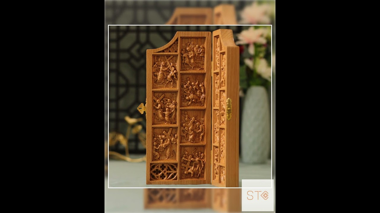 14 Stations of the Cross Catholic Diptych Wooden Prayer Art Christian Wall Decor Lent Gift Home A...