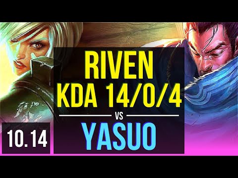 RIVEN vs YASUO (MID) | KDA 14/0/4, 1.1M mastery points, 3 early solo kills | BR Diamond | v10.14