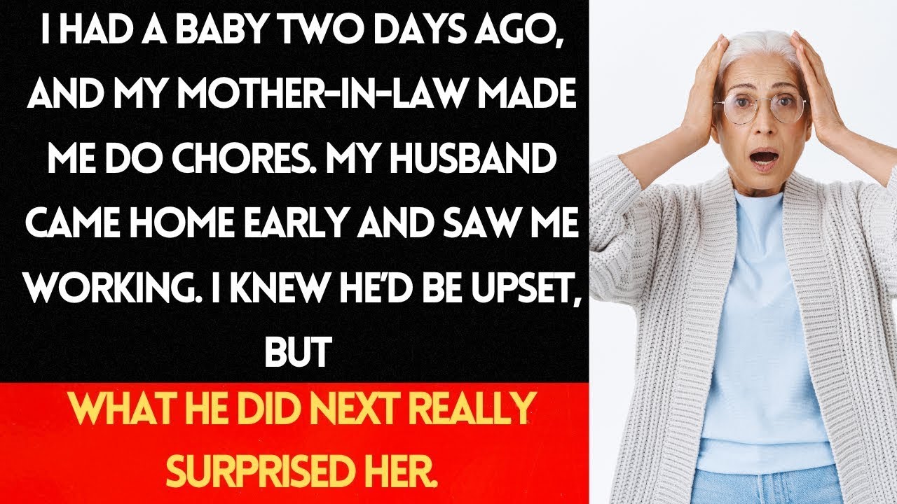 After My Baby Was Born, My Mother-in-Law Made Me Do Chores. When My Husband Came Home Early, He...