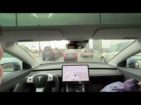 220409 - Tesla FSD Beta Short Drive in Markham - Hwy 7 East with Bus Right of Way lanes.